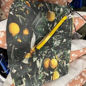 Citrus-Print Wristlet Clutch with Yellow Wrist Strap